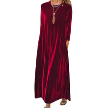 Load image into Gallery viewer, Spring Gold Velvet Slimming Crew Neck Maxi Dress