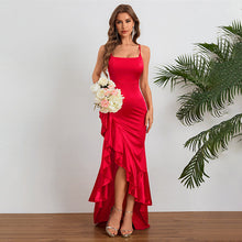 Load image into Gallery viewer, Women Autumn Slit Sexy Spaghetti Strap Ruffle Dress