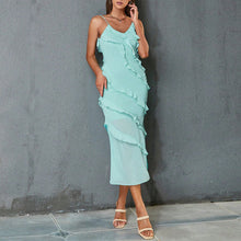 Load image into Gallery viewer, Summer Women Sexy Dress Semi Transparent Stitching Sleeveless Backless Halter Dress