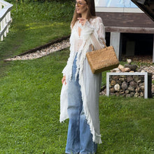 Load image into Gallery viewer, Women Clothing Design Ruffled Chiffon Dress Sexy Sheer Long Sleeve Single Breasted Sexy Dress