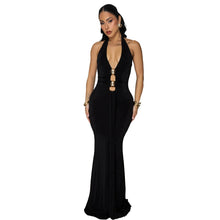 Load image into Gallery viewer, Women Wear Sexy Backless Halter Deep V Plunge Neck Solid Color Dress