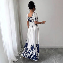 Load image into Gallery viewer, Summer Bubble Sleeve High Waist Tight Waist Women Printed Wear Large Swing Sling Dress