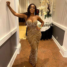 Load image into Gallery viewer, Strap Rhinestone Bubble Ball Evening Dress Sexy Dress Maxi Dress for Women