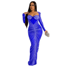 Load image into Gallery viewer, Women Wear Rhinestone Mesh See through Long Sleeve Dress
