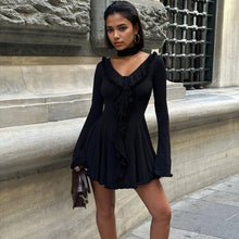 Load image into Gallery viewer, Long Sleeve V neck Flounce Chiffon Patchwork Fashionable Stylish Slim Slimming A line Dress