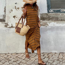 Load image into Gallery viewer, Summer Stripes Printed Vest Dress round Neck Sleeveless High Waist Slim Low Collar Maxi Dress
