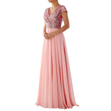Load image into Gallery viewer, Summer Dress V neck Sequ Chiffon Stitching Evening Maxi Dress
