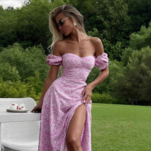 Load image into Gallery viewer, Off Shoulder Floral Maxi Dress Summer Sexy Slit Slim Fitting Maxi Dress