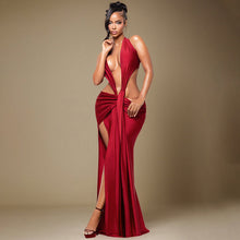 Load image into Gallery viewer, Women Clothing Spring Solid Color Halter Sleeveless Sexy Backless Deep V Plunge Ribbon Maxi Dress
