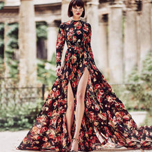 Load image into Gallery viewer, Women Clothing Print Large Swing Dress Slit Fashionable Maxi Dress Beach Dress