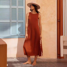 Load image into Gallery viewer, Spring Summer Casual Round Neck Vest Solid Color Lace Stitching Mid Length Dress