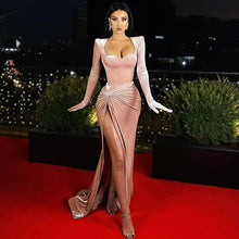 Load image into Gallery viewer, Women Clothing Autumn Winter Elegant Slim Sexy Push up High Waist Gloves Korean Velvet Dress Dress