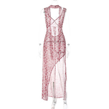Load image into Gallery viewer, Summer Women Strap Floral Sexy Backless High Split Tied Dress Women