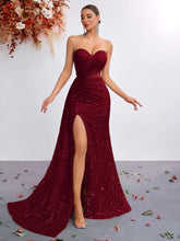 Load image into Gallery viewer, Light Luxury Sequ Tube Top Sexy High Waist Slit Fishtail Evening Dress Cocktail High Grade Socialite Dress