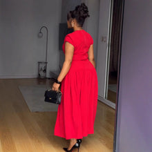 Load image into Gallery viewer, Elegant Elastic Waist Tightening Pleated Flounced Sleeve Lace Dress