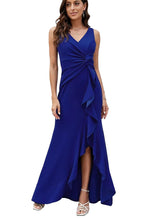 Load image into Gallery viewer, V neck Sleeveless Slim Fit Elegant Ruffled Split Long Evening Dress