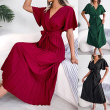 Load image into Gallery viewer, Spring Summer Elegant Criss Cross V-neck Swing Pleated Dress Women Clothing