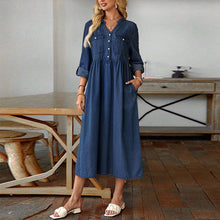 Load image into Gallery viewer, Women Clothing French Long Sleeve V neck Denim Maxi Dress