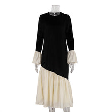 Load image into Gallery viewer, Korean Velvet Autumn French Stitching round Neck Flared Sleeves Dress Loose Maxi Dress Women Clothing