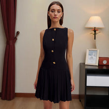 Load image into Gallery viewer, Spring Summer Simple Women Clothing Personalized Wide Hem Pleated Waist Tight Solid Color Sleeveless Short Dress