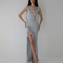 Load image into Gallery viewer, Summer Elegant Ribbon Women Dress Sexy Backless High Slit Ruffled Slim Dress
