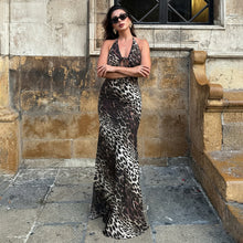 Load image into Gallery viewer, Sexy Party Formal Dress Leopard Print Backless Halter Tied V neck Dress