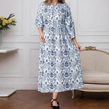 Load image into Gallery viewer, Women Printed Elegant Lace up Waist Controlled Long Sleeve Autumn Winter A line Dress