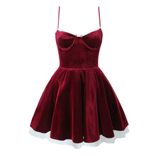 Load image into Gallery viewer, Women Velvet Three Layer Three Dimensional Steel Ring Lace Splicing Sling Dress
