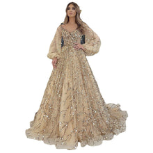 Load image into Gallery viewer, Gold Heavy Industry Beads Luxury Evening Dress Sexy Socialite Aura Queen Maxi Dress