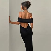 Load image into Gallery viewer, Women Clothing Summer Sexy off Shoulder Backless Bag Hip Pleated Solid Color Dress