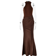 Load image into Gallery viewer, Women Dress round Neck Sleeveless Slim Fitting Patchwork Maxi Dress Hollowed out Dress