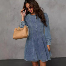 Load image into Gallery viewer, Autumn Casual Patchwork Tight Waist Women Denim Long Sleeve Dress