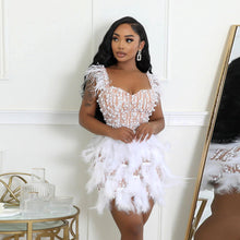 Load image into Gallery viewer, Beaded Feather V neck Tight Waist Short Dress Luxury High End Party Dress