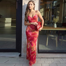 Load image into Gallery viewer, Women Sexy Deep V Plunge neck Mesh Floral Print Sleeveless Strap Skinny Sheath Dress