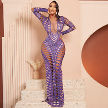 Load image into Gallery viewer, Women Clothing Sexy Ripped Skinny Sheath Dress Rhinestone Printed Dress