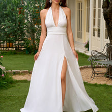 Load image into Gallery viewer, Elegant Halter Lace up Chiffon Dress Sexy Sexy Deep V Plunge neck Backless Slit Formal Dress Maxi Dress
