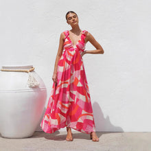 Load image into Gallery viewer, Summer Dress Same Printed V neck Large Swing Strap Dress Women