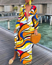 Load image into Gallery viewer, Fall Women Clothing Printed Pullover Long Sleeve Dress V neck Swing Loose Jumpsuit
