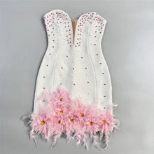 Load image into Gallery viewer, Tube Top Beads Rhinestones Bandage One Piece Dress Pink Feather Ladies Party Cocktail Evening Dress