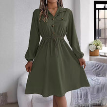 Load image into Gallery viewer, Real Shot Autumn Winter Casual Button Lace up Waist Controlled Long Sleeves Shirt Dress Women Clothing