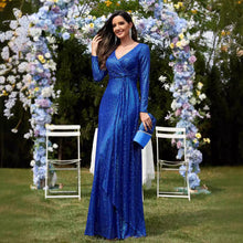 Load image into Gallery viewer, Multi Color Long Sleeve V neck Fishtail Cocktail Evening Dress Women