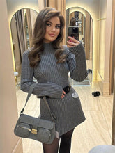 Load image into Gallery viewer, Long Sleeve Skinny Knit Dress Women Half Turtleneck Base Narrow Solid Color Short Temperamental Fall Winter Sweater Dress
