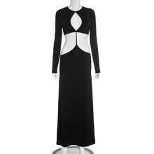 Load image into Gallery viewer, Women Clothing Autumn Solid Color Casual Slim Fit Long Sleeve Cropped Outfit Stitching Hollow Out Cutout out Maxi Dress