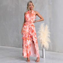 Load image into Gallery viewer, Printed Sexy V neck Backless Halter Fashionable Stringy Selvedge Dress