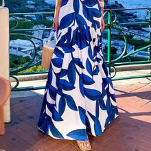 Load image into Gallery viewer, Summer Women Printed V Neck Sexy Waist Lace Up Pleated Dress