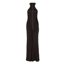 Load image into Gallery viewer, French Women Autumn Slim Fit Crumpled Button round Neck Sleeveless Dress for Women