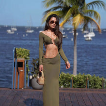 Load image into Gallery viewer, Women Clothing Maxi Dress Sexy Seaside Vacation Long Sleeve Hollow Out Cutout out Slim Dress