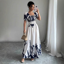 Load image into Gallery viewer, Summer Bubble Sleeve High Waist Tight Waist Women Printed Wear Large Swing Sling Dress