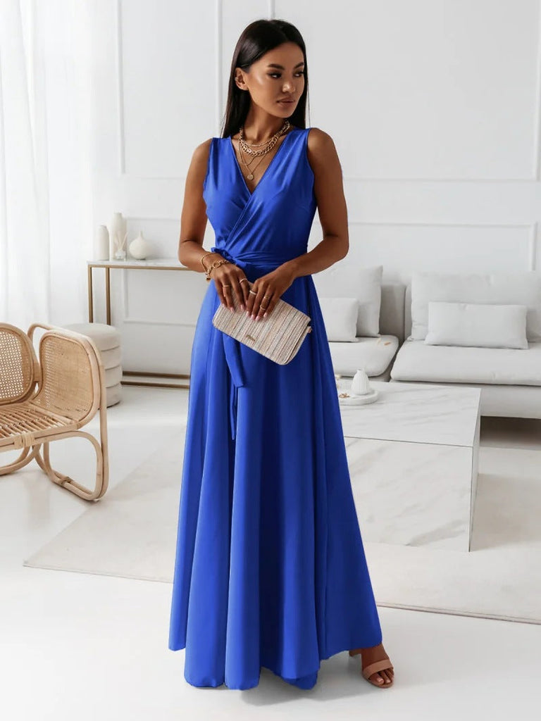 Women Clothing Tied V Neck Evening Party Maxi Dress Women
