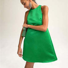 Load image into Gallery viewer, Spring Summer Satin Dress round Neck Sleeveless A line Sexy Party Dance Dress